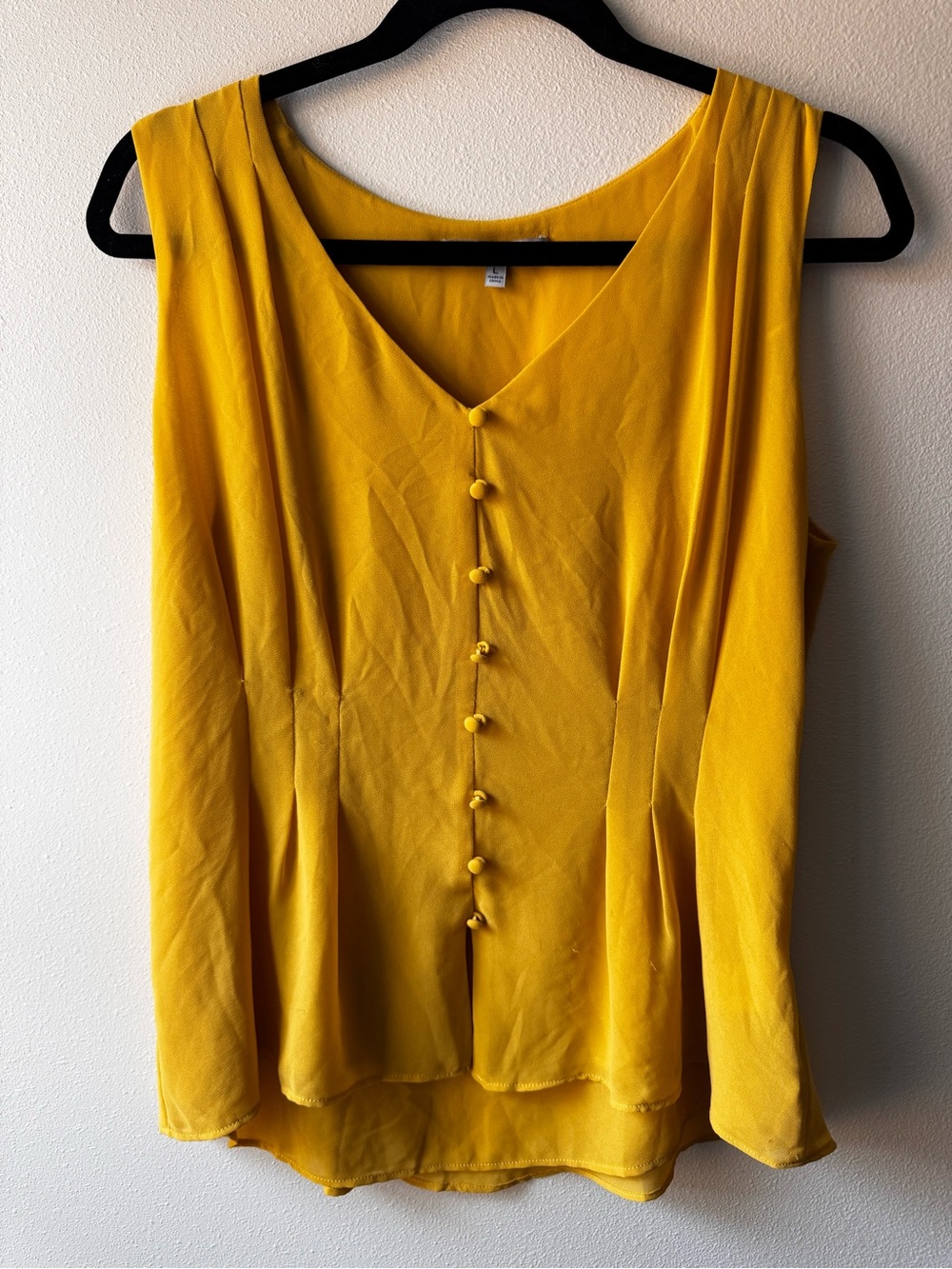 Naked Zebra Pleated Sleeveless Mustard Yellow Button-Front Women’s Top